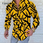 Рубашка мужская с длинным рукавом, винтажный принт, длинный рукав, приталенная, Повседневный Кардиган с отложным воротником, на пуговицах, весна-лето