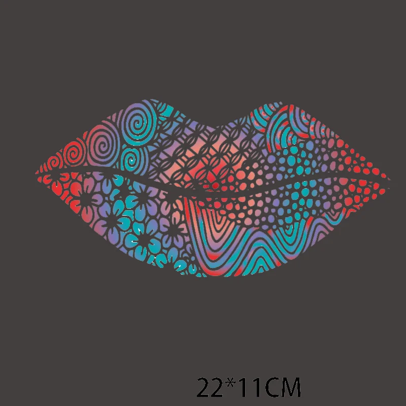 

Girl Fashion Lips Clothes Patch Stripes Heat-sensitive Patches Iron on Transfers for Thermo Stickers on Clothes Custom Decal