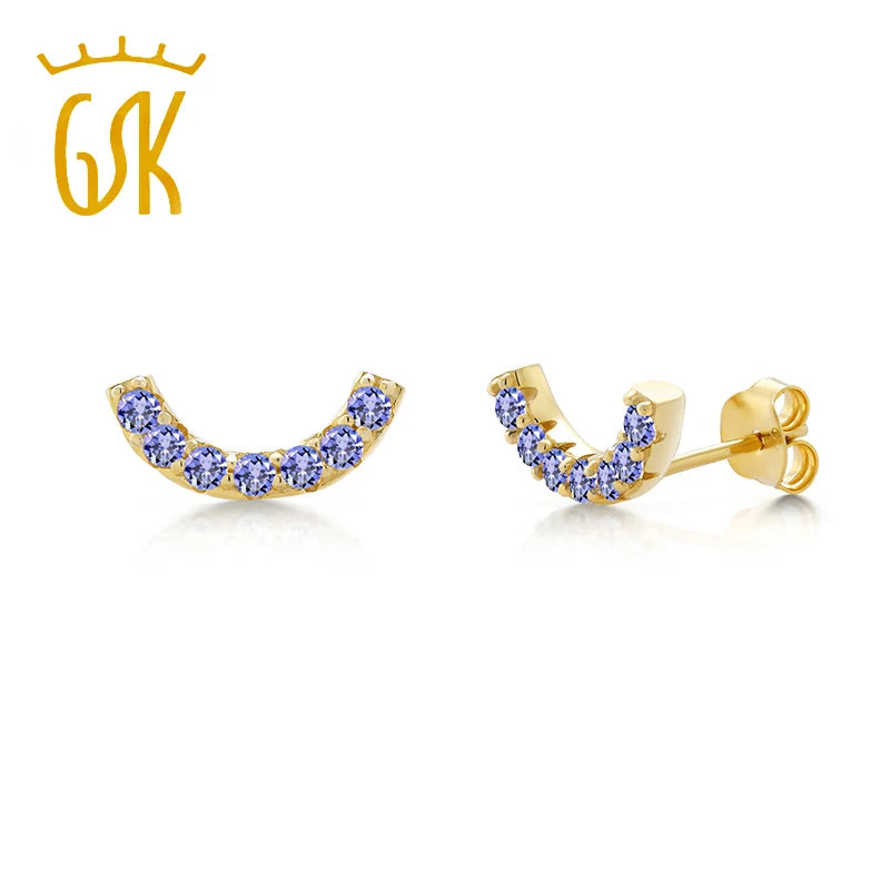 GemStoneKing 0 56 Ct полукруглые 2 мм синие танзанитовые 18K позолоченные серебряные серьги