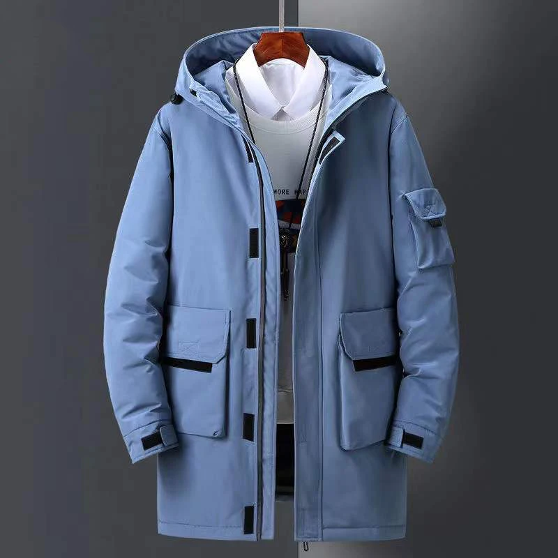 Men's Down Jacket Winter Men's Workwear Down Jacket Mid-length Warm Coat Korean Version Thickened Hood Men's Casual Wear