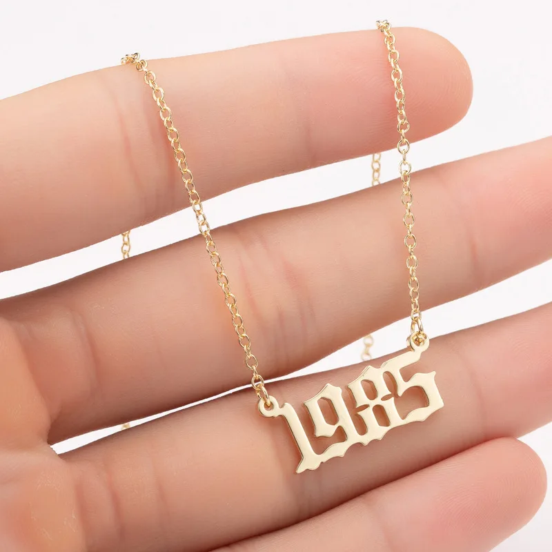 1985 Women Personalized Necklace Special Date Year Number Necklace girl1994 1995 1996 1997 1998 1999 from 1980 to 2002 chain Jewelry - Окраска металла: 1985