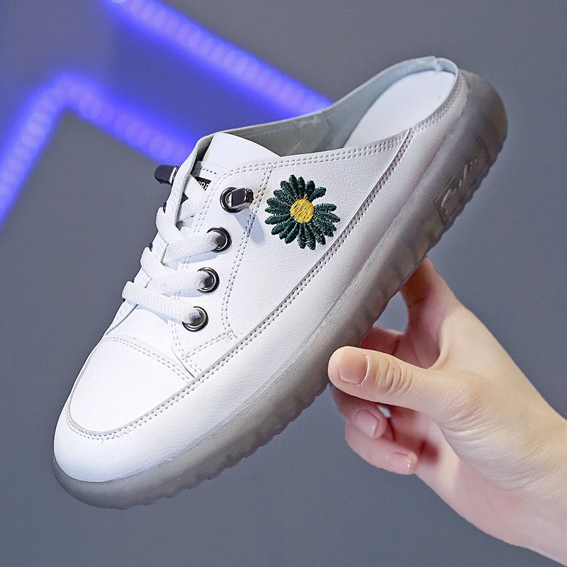 Женские летние шлепанцы без задника Модные слипоны на плоской подошве Обувь со