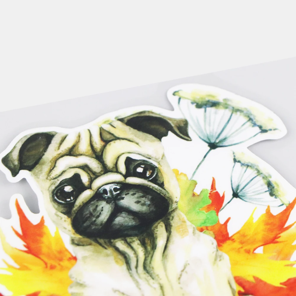

YJZT 1614.1CM Maple Leaf Pug Cartoon Scratch Occlusion Car Stickers Funny Animal Decals Decoration 21A-0298