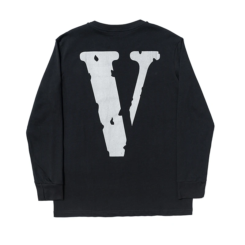 

York VLONE New POP guerrilla shop limited edition 3M reflective big V loose hip-hop men's and women's long-sleeved T-shirt botto