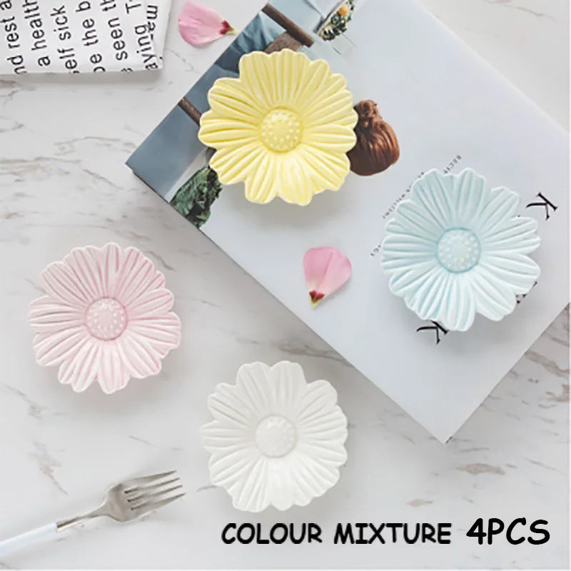 colour mixture 4pcs Керамические тарелки, тарелка для соуса, поднос для цветов маргаритки, мини тарелка, поднос для фаст-фуда, тарелка для десерта, рождественский подарок, блюда для суши, 1 комплект/4 шт - Цвет: colour mixture 4pcs