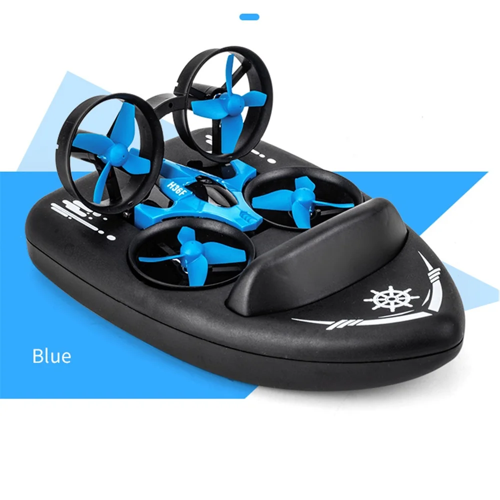

Toy Vehicle and drone and boat 3 in 1, H36F Drone 2.4G 4CH 6-Axis Speed 3D Flip, Ground water air Triphibian Flying ship