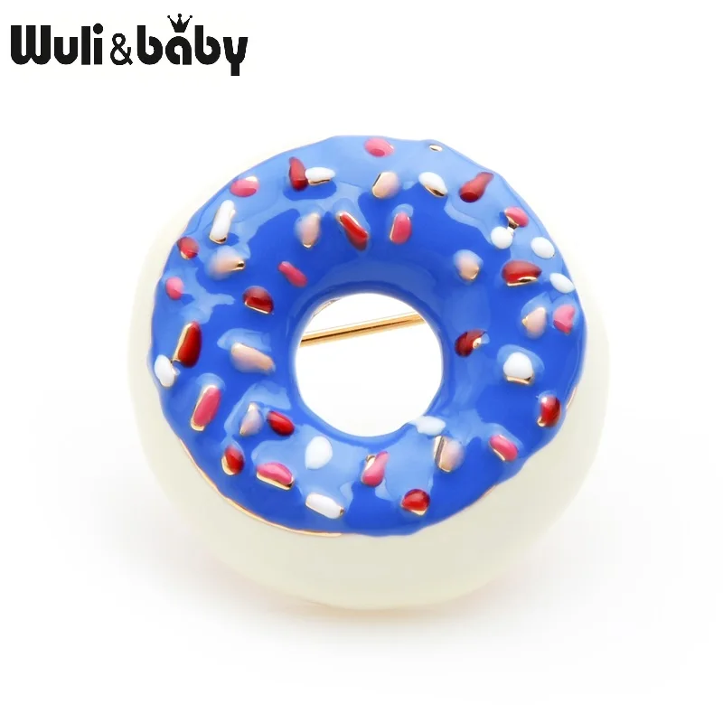 blue Wuli& baby, розовые, голубые, белые эмалированные броши в виде пончиков, хлеба, для женщин, милая любимая повседневная брошь для вечеринки, булавки, подарки на год - Окраска металла: blue