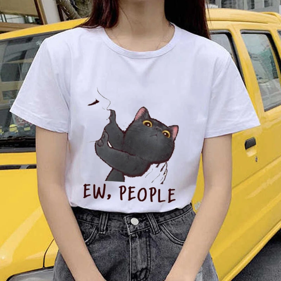 

Tshirt Women 2020 Vintage T-Shirt Kpop Ew People Cats Print Harajuku Femme Aesthetic Women's Tshirt Summer T Shirt Oversized