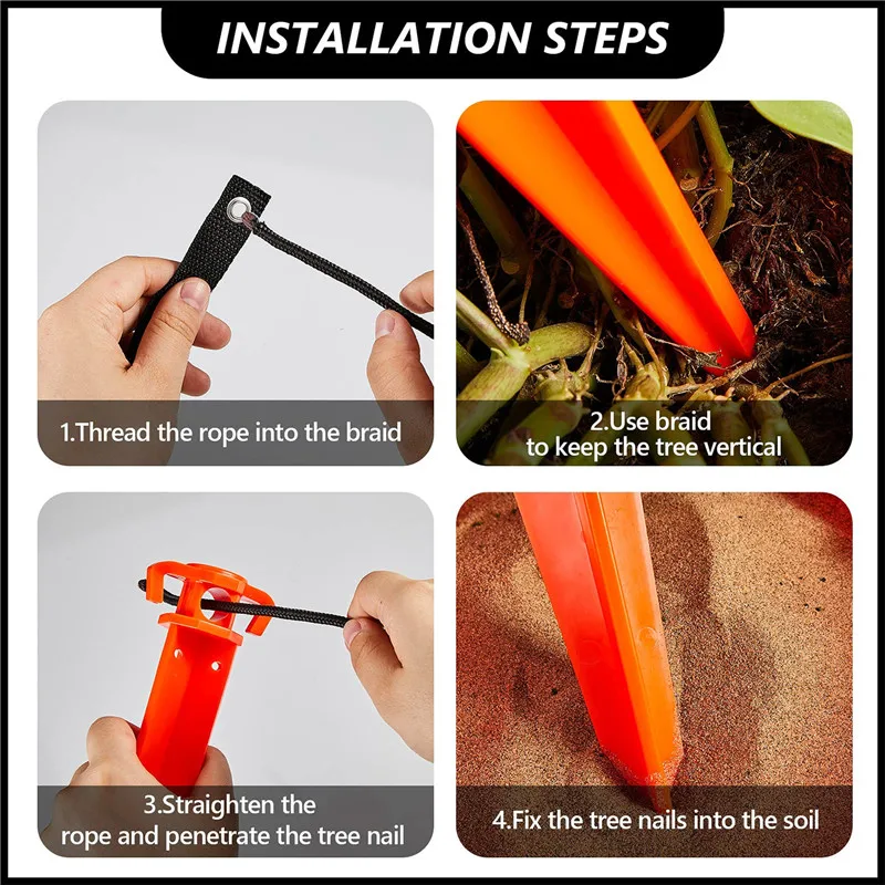 

3 Pieces Finish Tree Stakes Kit Plastic Tree Stakes With Braided Belts And Rope For Outdoor Garden Yard Plant Home Fixed