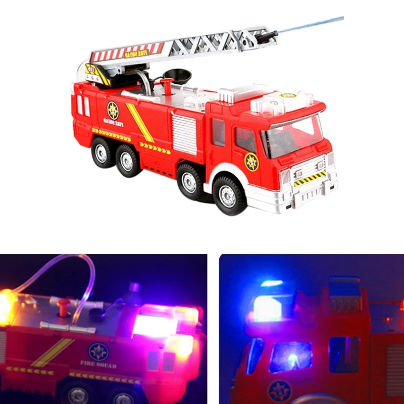 

2Pcs Fire Truck Toy Electric Universal Water Jet Fire Truck Toy Fire Truck Car Music Light