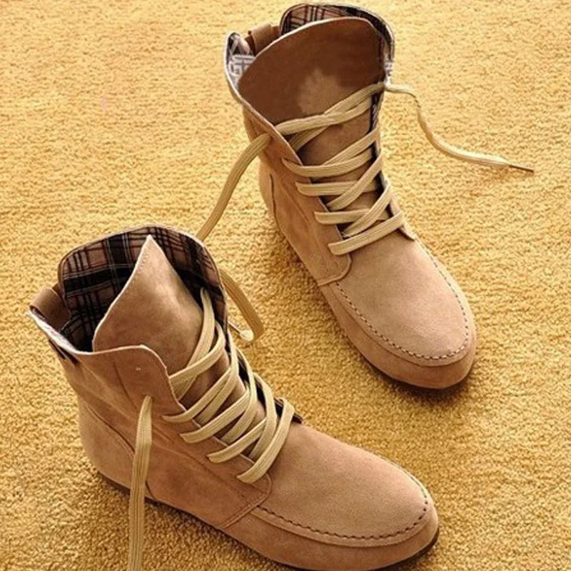 Fashion Spring And Autumn Ladies Boots Ankle Flocking Round Head Lace Large Size 35-44 | Обувь