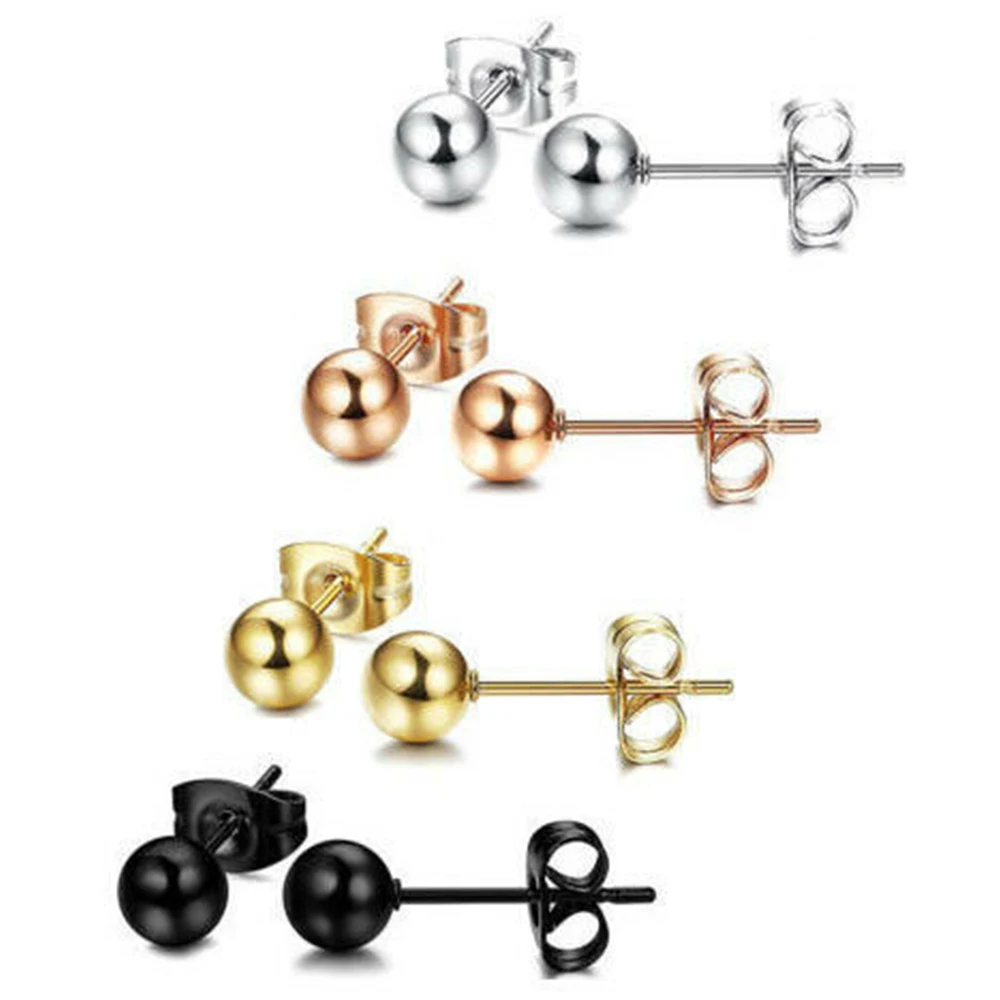 Медные круглые шариковые серьги гвоздики унисекс базовые розового золота