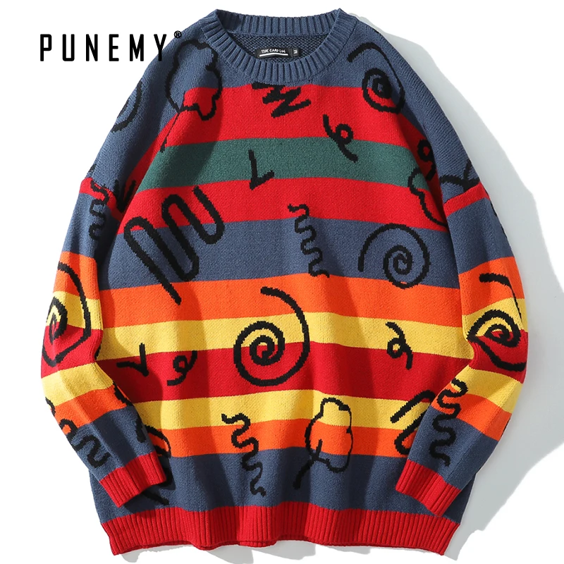 Свитер мужской оверсайз в стиле хип хоп с круглым вырезом|Джемперы| |