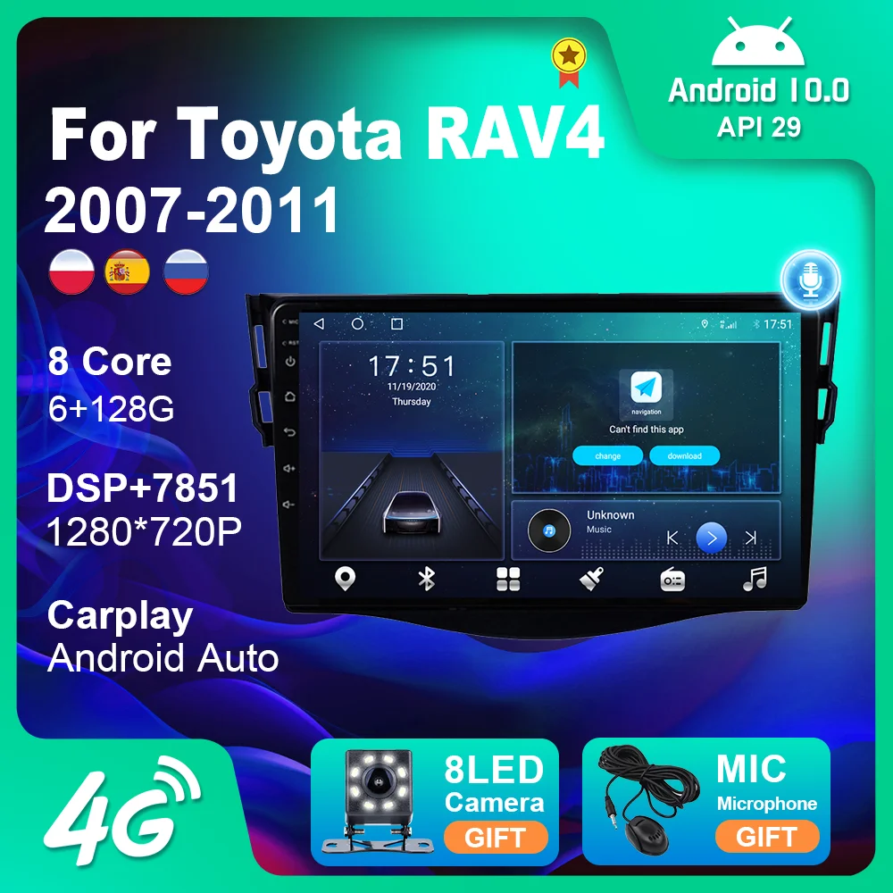 

Car Radio Autoradio For Toyota RAV4 2007-2011 GPS Navigation Multimedia Play Stereo Bluetooth Android 10 No 2din Automotive Good