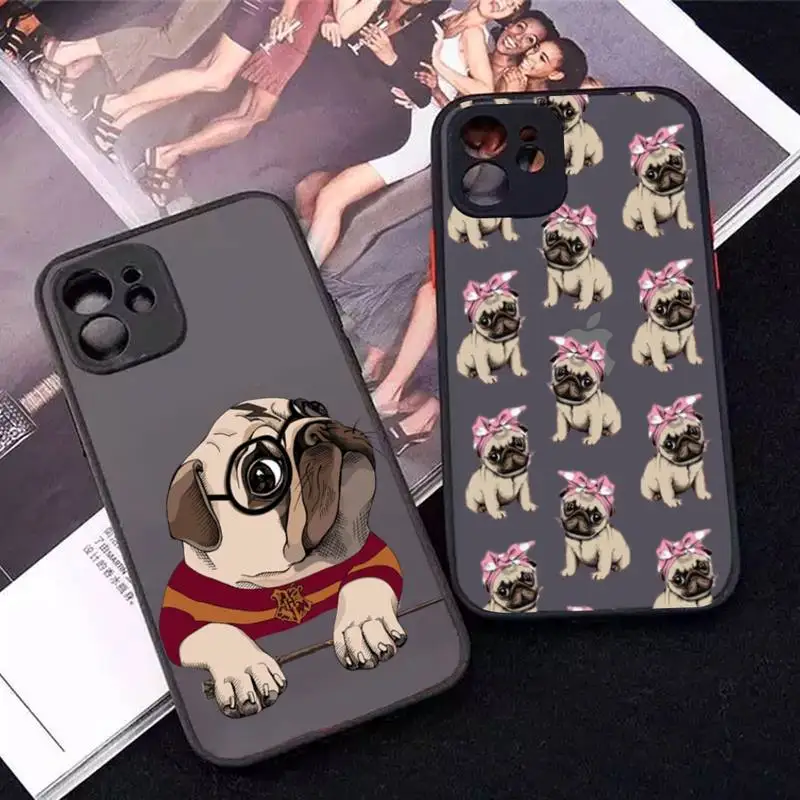 

Pug French Bulldog Phone Case for iPhone X XR XS 7 8 Plus 11 12 13 pro MAX 13mini Translucent Matte Shockproof Case