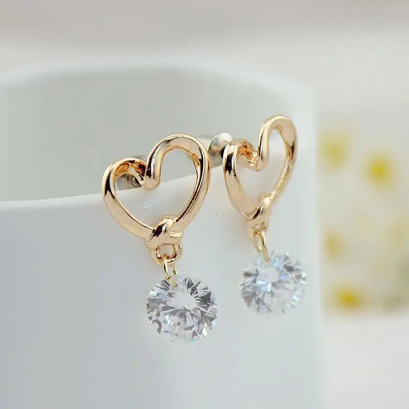 Simple New Design Women's Cute Love Heart Crystal Zircon Dangle Ear Pins Drop Earrings Dangles For Women Wedding Party Gift | Украшения