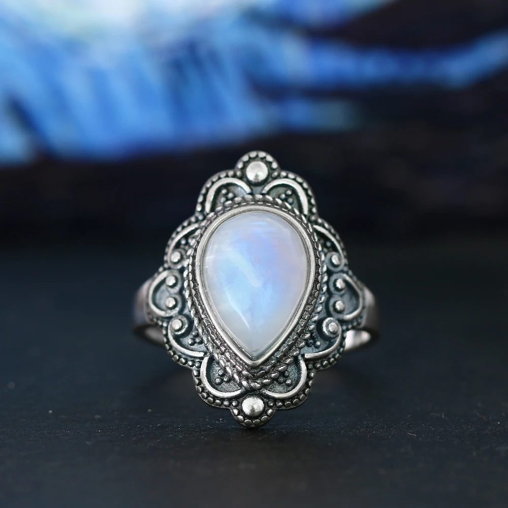

S925 Sterling Silver Rings Blue Sandstone Gemstone Rings Natural Moonstone Lapis Ruby Ring for Women Gift Fine Jewelry