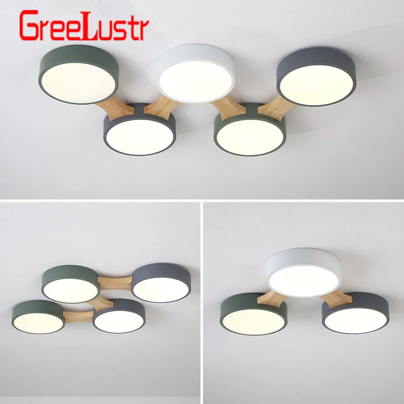 

LED Ceiling Lights With Round Metal Lampshade For Living Room Modern Surface Mounted Ceiling Light Wood Bedroom Lamp