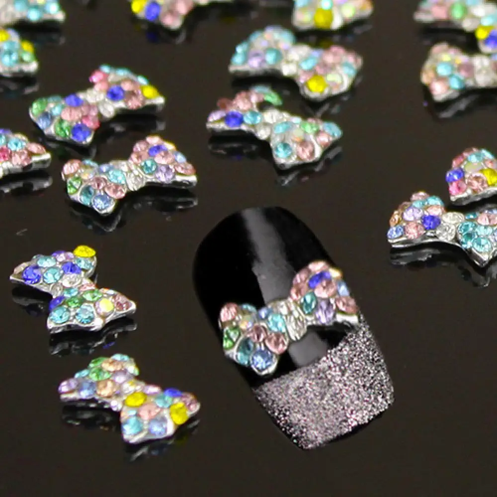 

10pcs 3D Nail Art Decoration Colorful Shiny Bowknot Shape Durable Alloy Jewelry Glitter Rhinestone Stickers