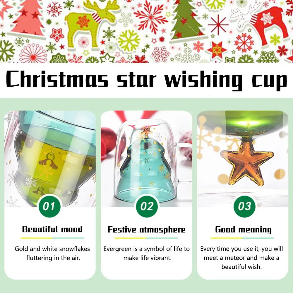 250ml Creative Christmas Glass Mug With Handle Breakfast Milk Coffee Mugs Juice Tea Cup Drinkware Kids Xmas Star Wishing Gift | Дом и сад