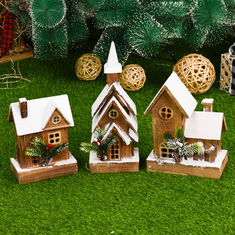 

Christmas LED Light Wooden House Luminous Cabin Merry Christmas Decorations for Home DIY Xmas Tree Ornaments Kids Gifts New Year