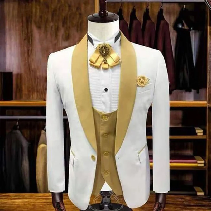 Men's suits 3 pieces casual Wedding Tuxedo  Slim Fit Hot Sale Coat Pant Shawl Lapel Groomsmen Blazer Party (Blazer+vest+Pants）