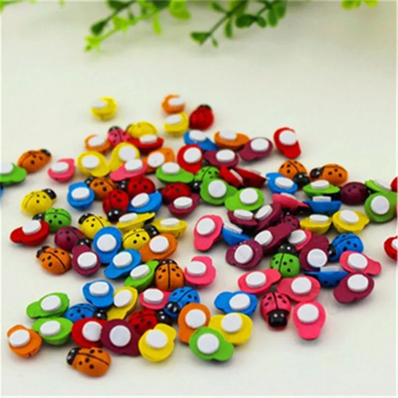100 шт. деревянная Божья коровка стикер дети окрашенные клей обратно DIY ремесло