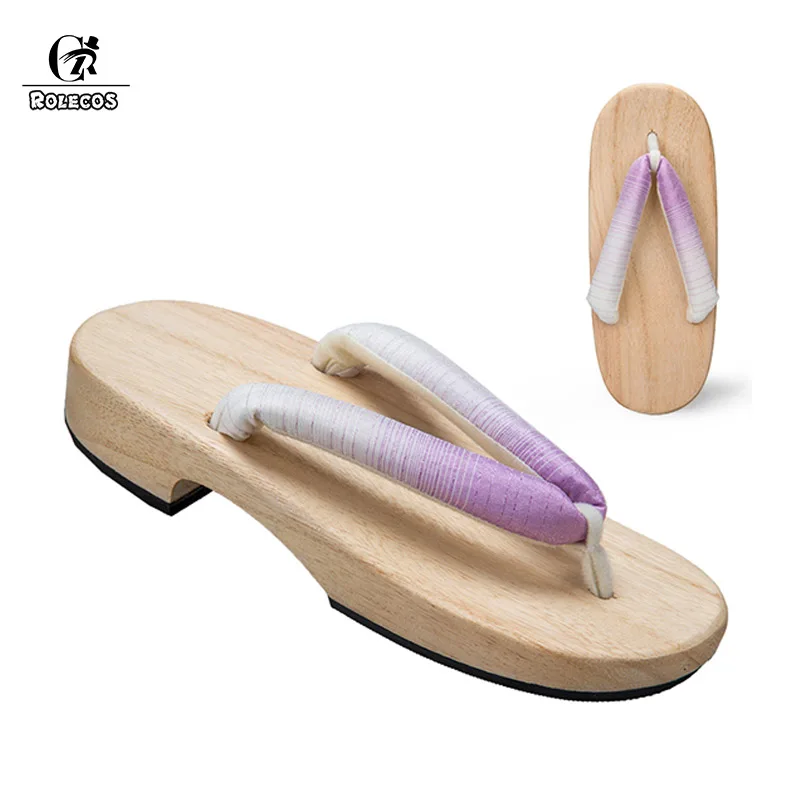 Light purple Rolecos аниме Косплэй; обувь в стиле «Лолита Традиционная японская обувь на деревянной подошве; клоги Костюмы для косплея сауна спа дома пляжная одежда шлепанцы на плоской подошве - Цвет: Light purple