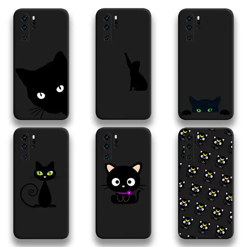 

Cute black cat Phone Case For Huawei P20 P30 P40 lite E Pro Mate 40 30 20 Pro P Smart 2020