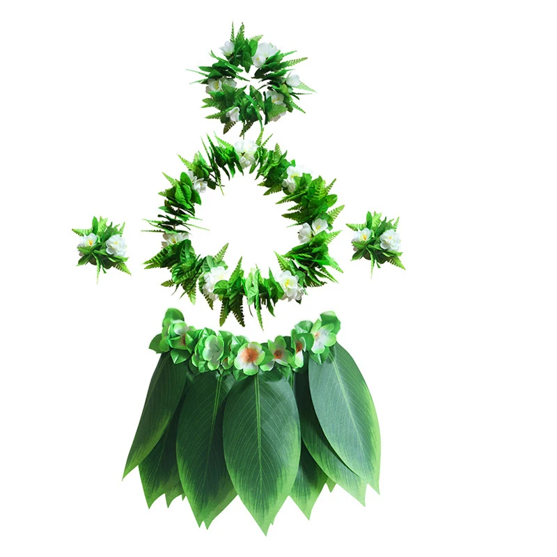 Carnival Party Leaf Hula Skirt Tropical Hawaii Grass With Flower Leis Garland | Тематическая одежда и униформа