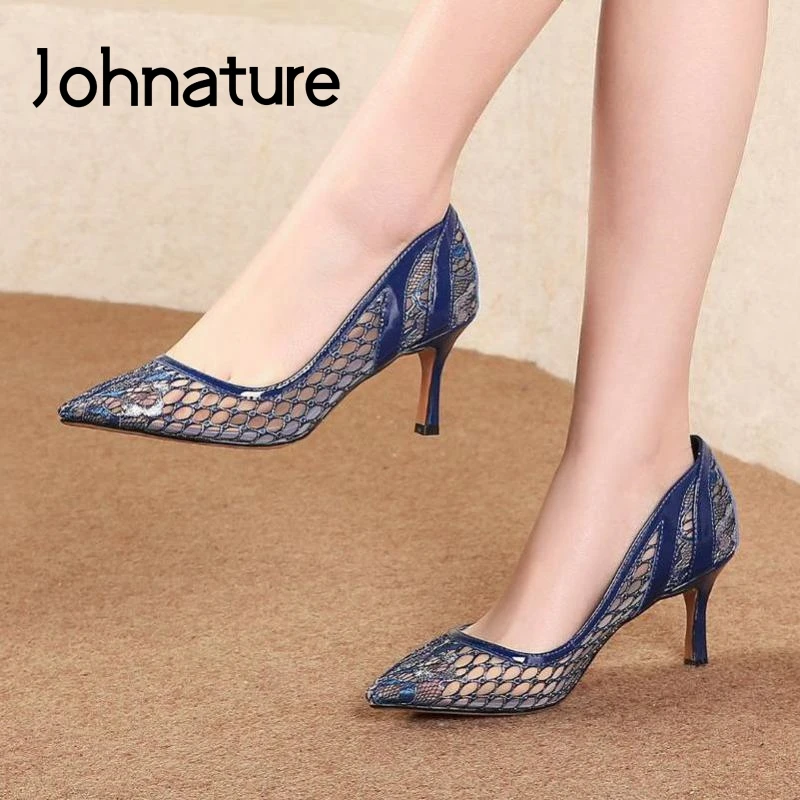 Женские туфли на тонком каблуке Johnature лодочки из натуральной кожи с острым носком