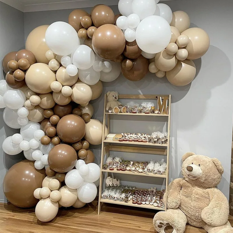Kit de arco de guirnalda de globos de caf&eacute; Macaron, globos de l&aacute;tex Beige para Baby Shower, cumplea&ntilde;os, D&iacute;a de San Valent&iacute;n, decoraci&oacute;n de boda, 124 unids/set por juego-0
