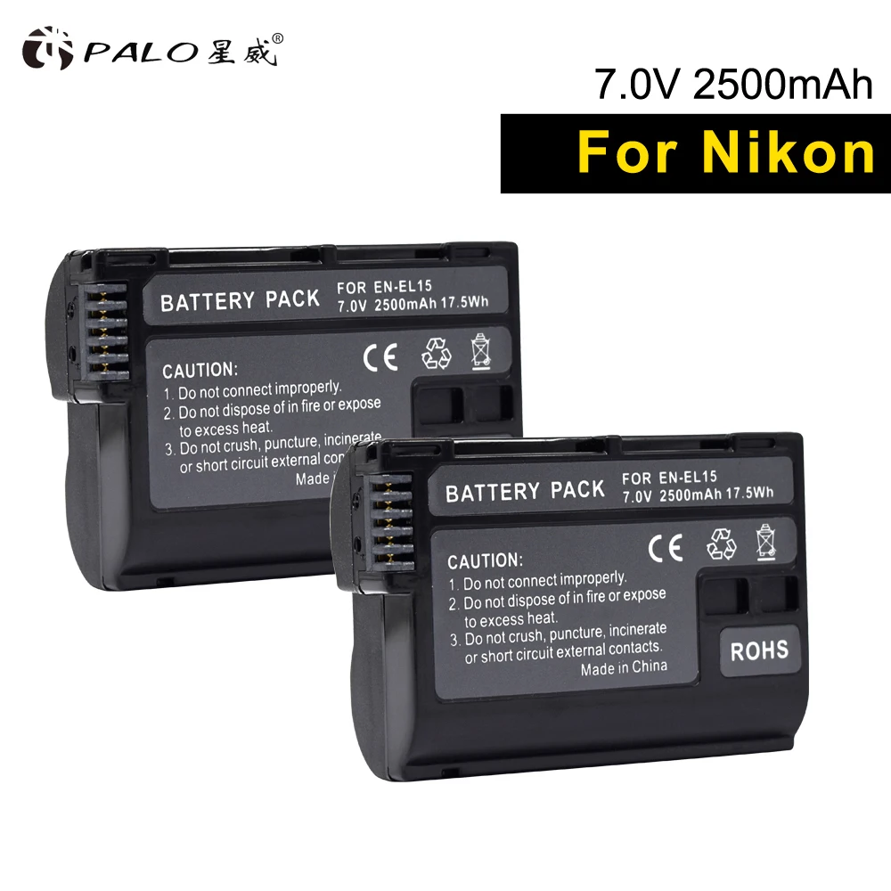 

PALO digital battery 2pcs EN-EL15 ENEL15 bateria Full Decoded 2500mAh camera Battery for Nikon D7100 D750 D850 D600 D7200 D810A