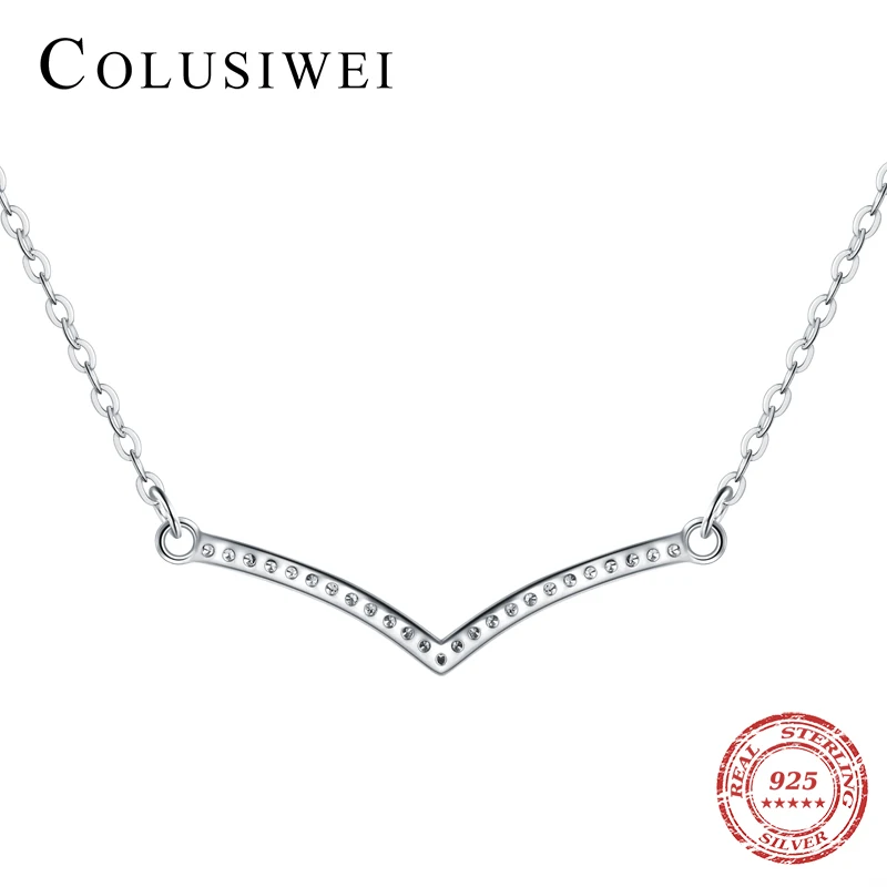 

COLUSIWEI HOT SALE Fashion 925 Sterling Silver Shiny Clear CZ V-Shape Pendant Necklace for Women Wedding Engagement Jewelry Gift