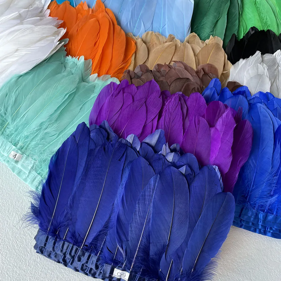 6 Yards Geese Feather Trim Various Color Dyed Duck Goose Feather Fringes Accessories for Sewing Craft Handiwork Party Decoration