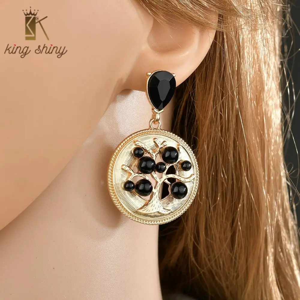 Женские серьги подвески Za круглые металлические золотого цвета в этническом