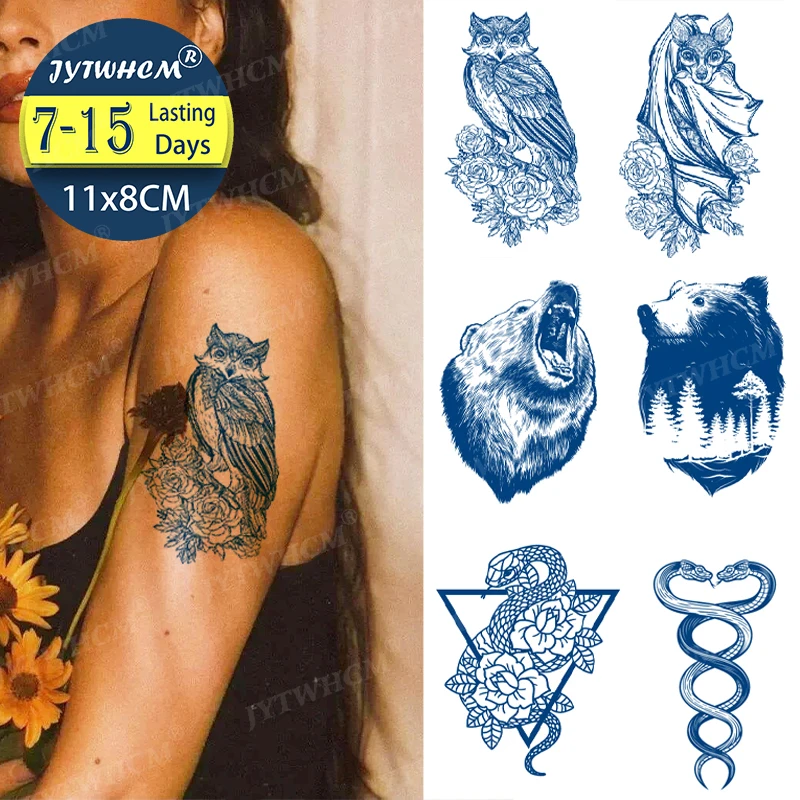 

Waterproof Temporary Tattoos Stickers Fake Tattoo Snake Wolf Bat Crow Owl Animal Tatoo Flash Juice Lasting Tatoo For Male Women