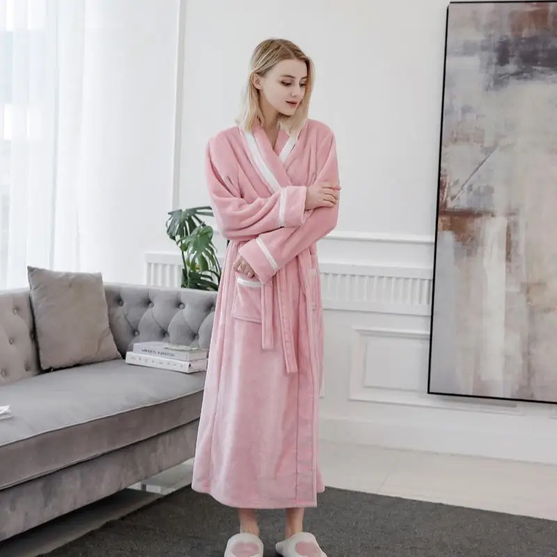 Lounge длинные женские пижамы зимний мягкий Халат отточить Ckothing Толстая Коралловая флисовая ночная рубашка фланель сексуальный пояс пижамы Неглиже - Цвет: Women D