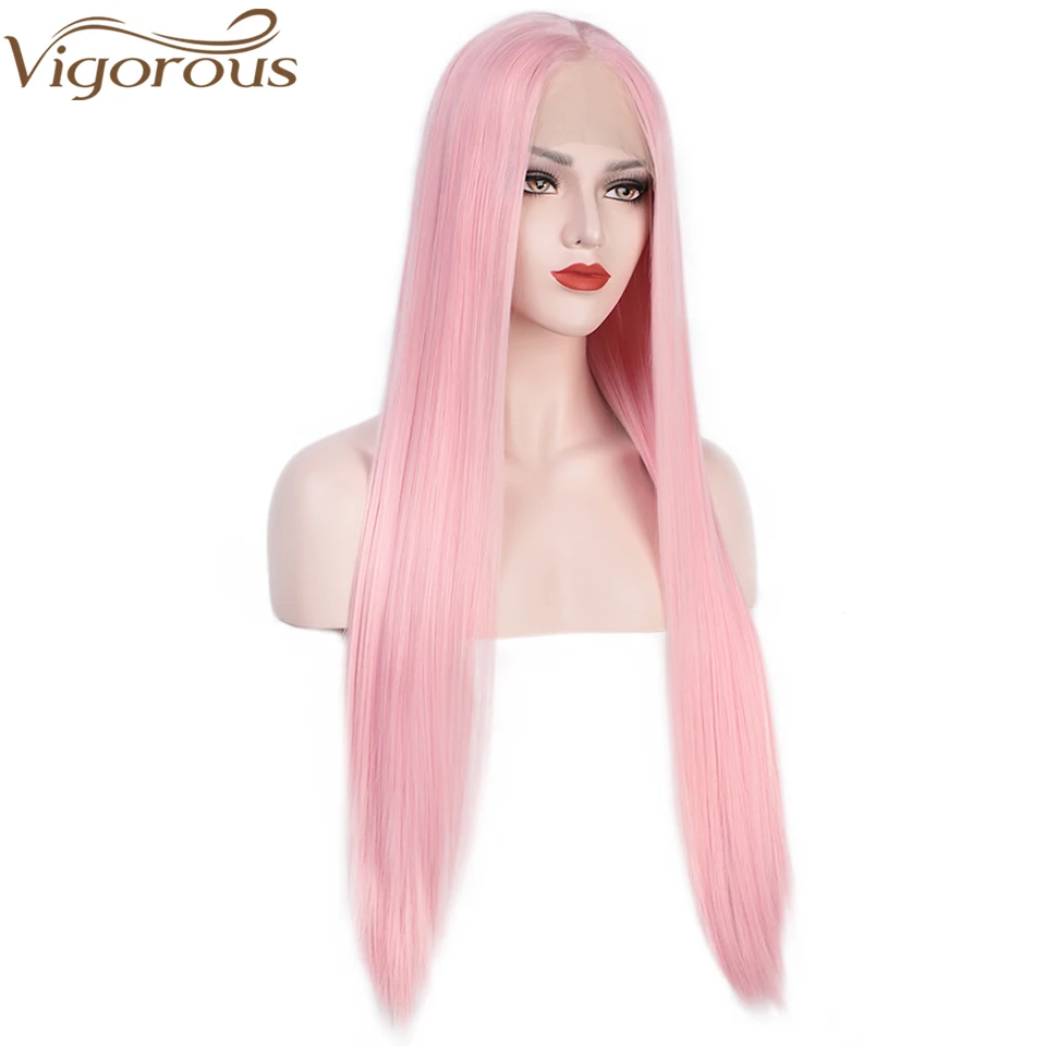 Энергичный синтетический розовый кружевной передний парик Швейцарский