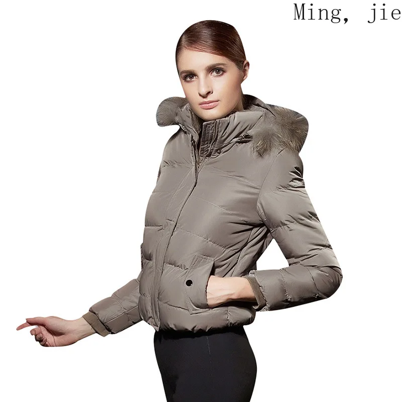 

Autumn Winter New Style European American Short Cotton Coat Women's Coat Coat with Hood Real Fur Collar Slim Fit To Keep Warm