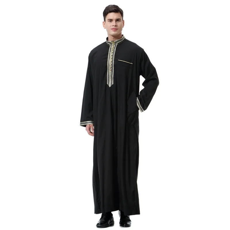 Musulmans O-Neck Arabic Abaya Musulman Homme Dubai Kaftan Long Sleeves Adult Jubba Thobe Pakistan Men Clothing Prayer Clothes |