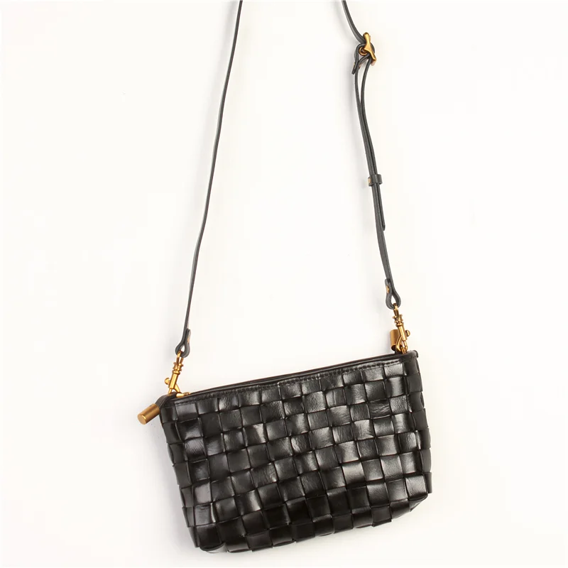 للبيع السيدات الحياكة حقيبة ساعي صغيرة جلد طبيعي فاخر اليدوية جلد البقر الكتف حقيبة يد كروس المنظم Satchels