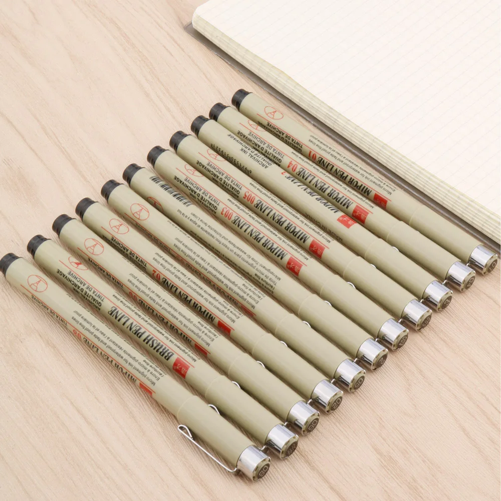 12 шт. мягкая кисть Micron ручка для рисования пигмент 005 01 02 03 04 05 08 тонкие точечные