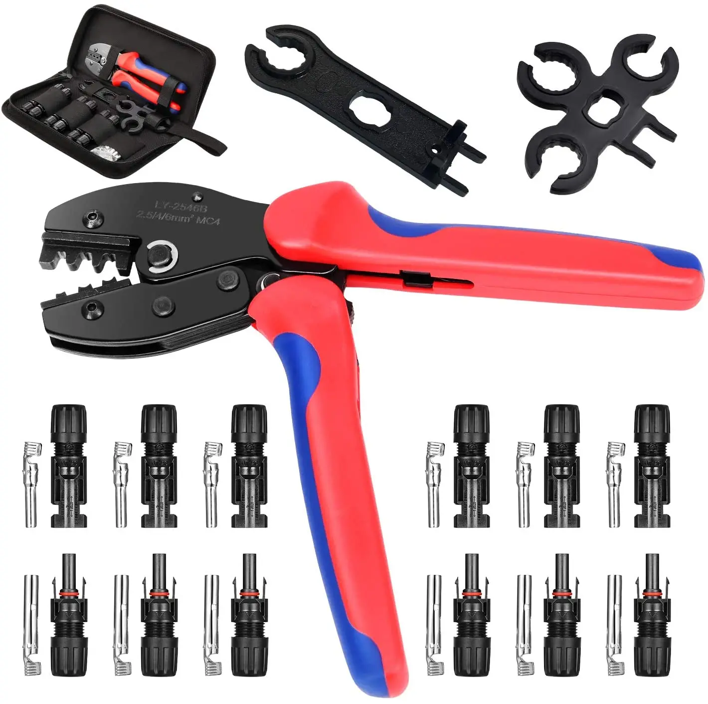 

Solar Crimping Tool Kit for 2.5-6.0mm²/AWG26-10 Panel PV Cable with 6PCS Male Female Connectors MC3 Manual Electrician Tools