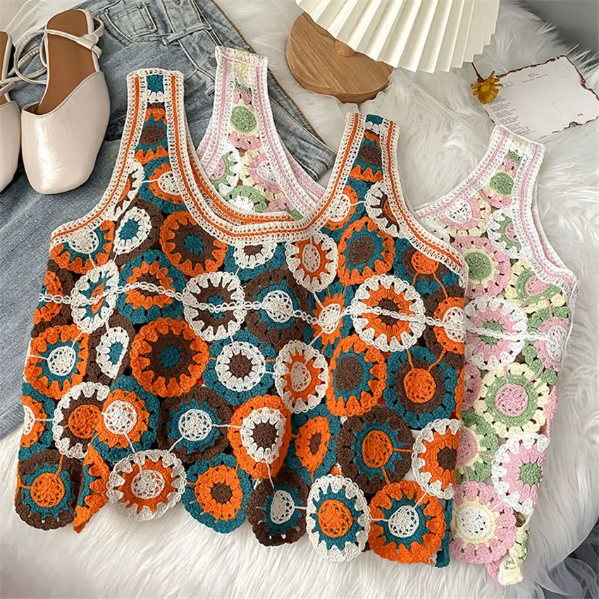 Топ женский летний в стиле бохо шикарная майка без рукавов футболка с цветочным
