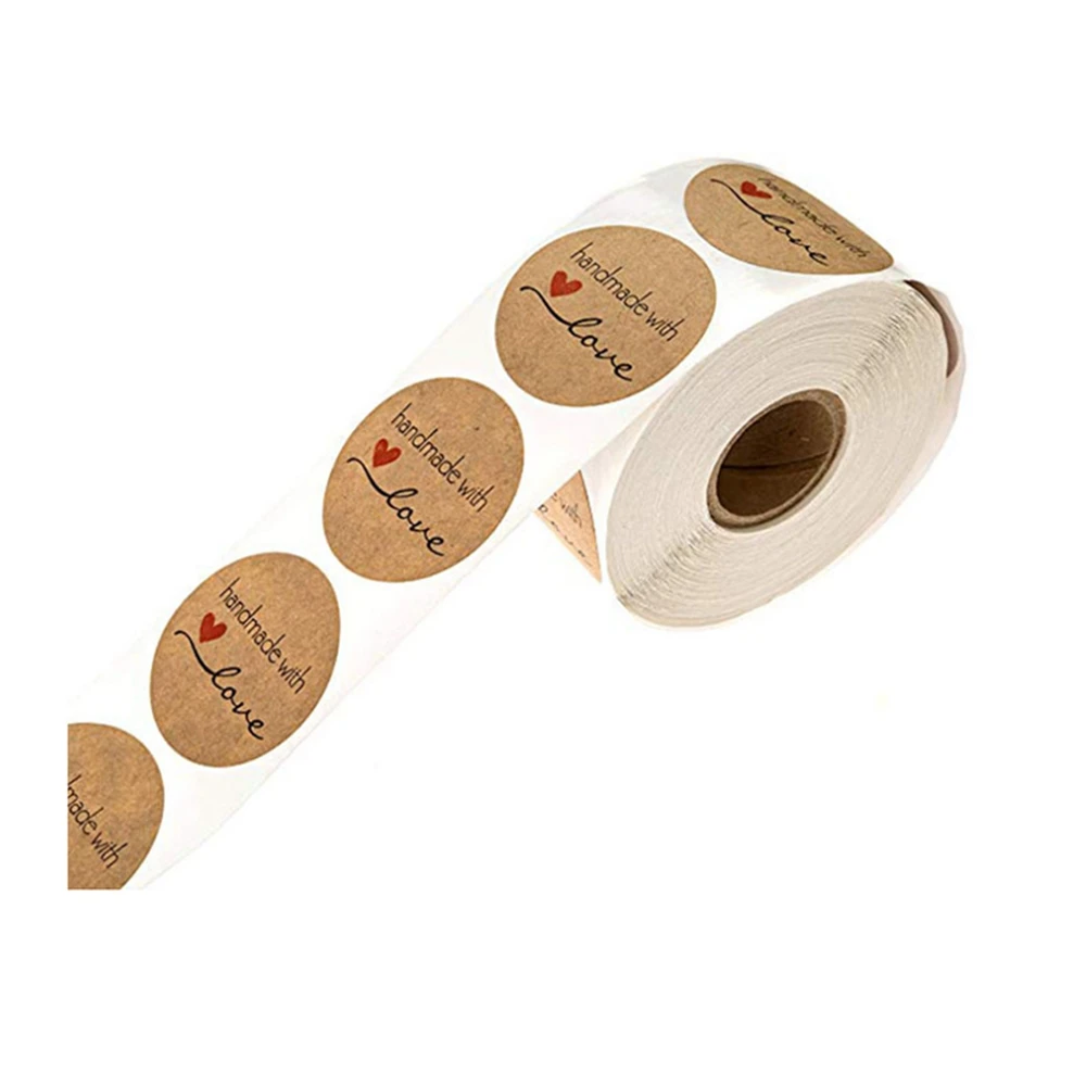 50-500PCS Brown Kraft cartoon handmade with love stickers Wedding Decorative Stickers Seal Labels Sticker for Package | Дом и сад