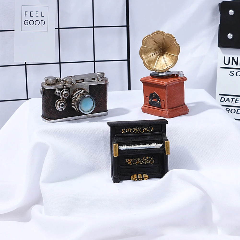 Винтаж мини Изделия из смолы фонограф Камера пианино радиомодель ностальгия