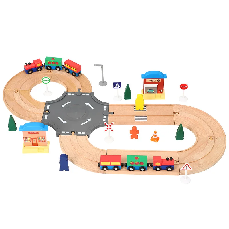 

Highway disc eight character wooden track set compatible with wooden small train track children train game toys