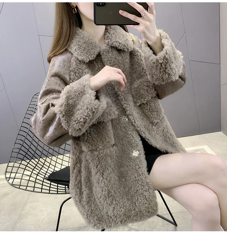 

2021 New Sheep Shearing Coat Women's Medium and Long Composite Fur Integrated Lamb Wool Granular Fur Coat Fur