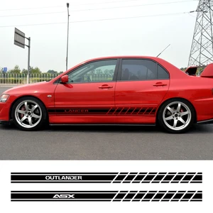 Наклейки на боковую юбку двери автомобиля, 2 шт., для Mitsubishi Lancer 10, 3, 9 EX, Outlander 3, ASX, L200, аксессуары для соревнований по Ralliart